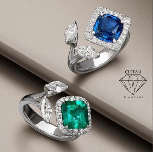 Sapphire Leaf Ring and Emerald Leaf Ring.